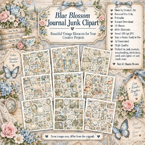 Blue Blossom Journal Junk Clipart