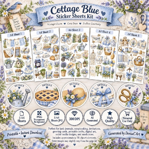Cottage Blue Sticker Sheets.