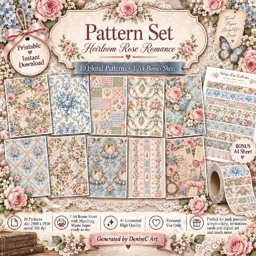 Heirloom Rose Romance Pattern Set - CUP1471816_87944 | Craftsuprint