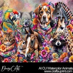 AI CU Watercolor Flowers Animals