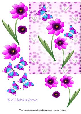 Pink Flower and Butterflies