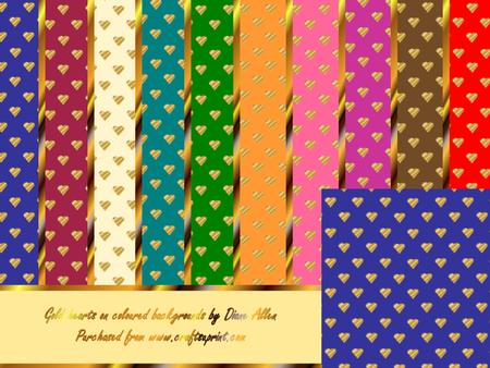 Gold Hearts on Coloured Backgrounds