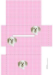 Pocket Tissue Box in Pink Gingham with Dog