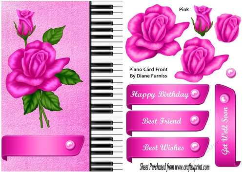 Piano Card Front Pink