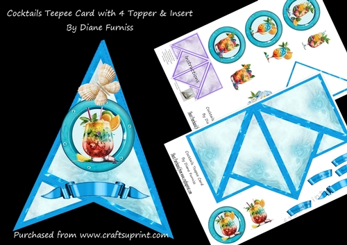 Cocktails Teepee Card with 4 Toppers