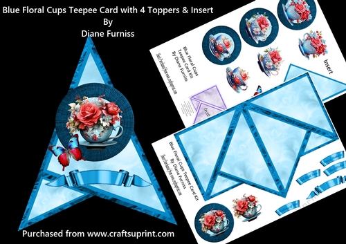 Blue Floral Cups Teepee Card Kit