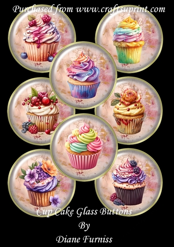 Cup Cake Glass Buttons