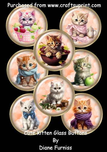 Cute Kitten Glass Buttons