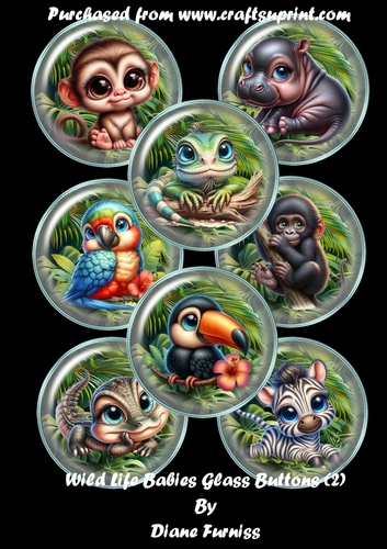 Wild Life Babies Glass Buttons (2)