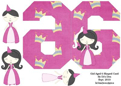 Girl Aged 6 Shaped Card