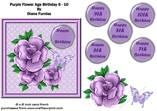 Purple Flower Age Card 6 - 10 