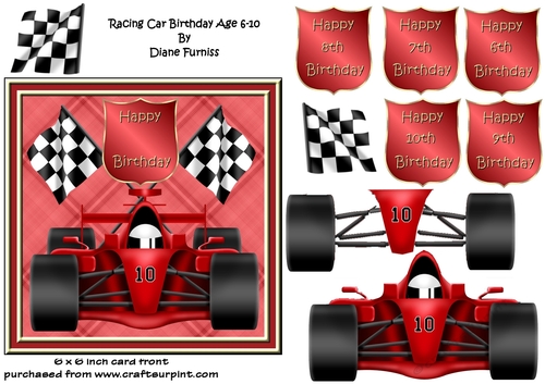 Racing Car Birthday Age Card 6 - 10 