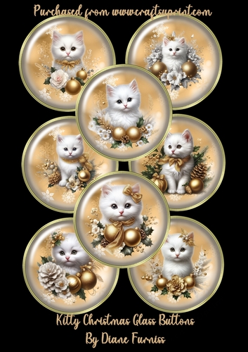 Kitty Christmas Glass Buttons