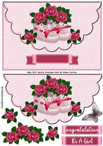 Baby Girl Bootie Envelope Card Front