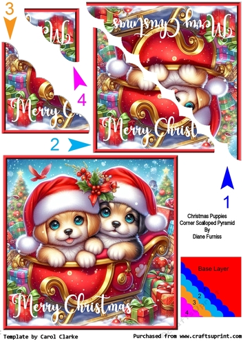 Christmas Puppies Corner Scalloped Pyramid