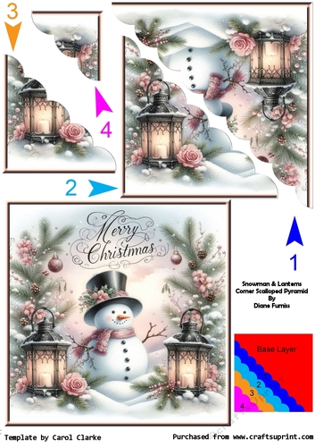 Snowman & Lanterns Corner Scalloped Pyramid