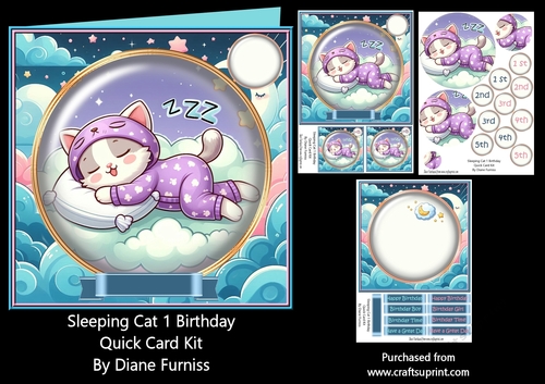 Sleeping Cat 1 Birthday Quick Card Kit