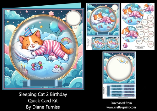 Sleeping Cat 2 Birthday Quick Card Kit