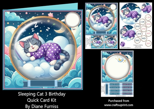 Sleeping Cat 3 Birthday Quick Card Kit
