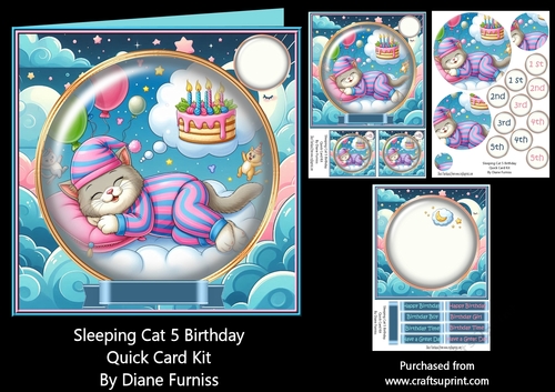 Sleeping Cat 5 Birthday Quick Card Kit