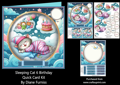 Sleeping Cat 6 Birthday Quick Card Kit