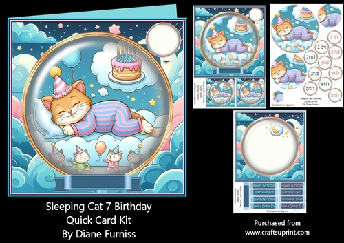 Sleeping Cat 7 Birthday Quick Card Kit