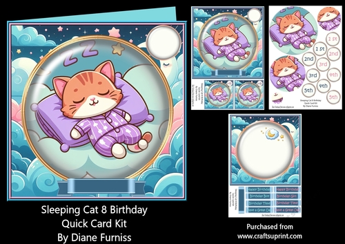 Sleeping Cat 8 Birthday Quick Card Kit