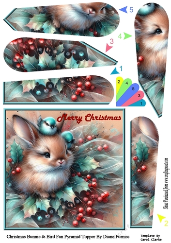 Christmas Bunnie & Bird Fan Pyramid Topper