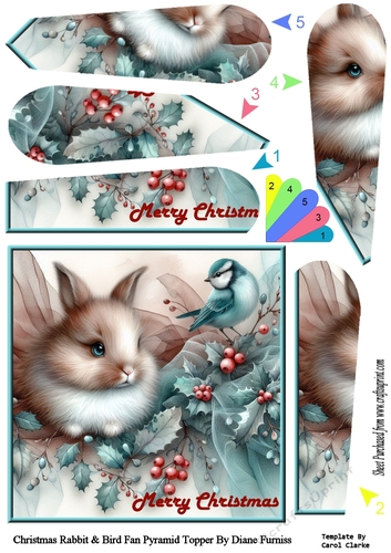 Christmas Rabbit and Bird Fan Pyramid Topper