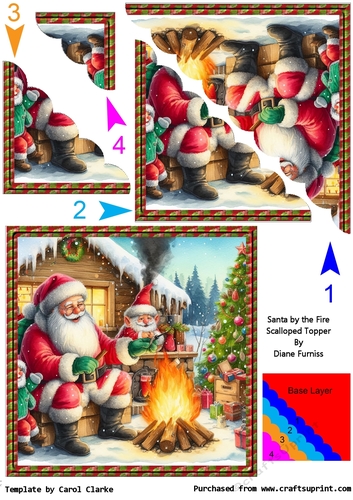 Santa by the fire Scalloped Topper