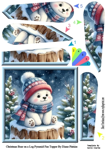 Christmas Bear on a Log Pyramid Fan Topper