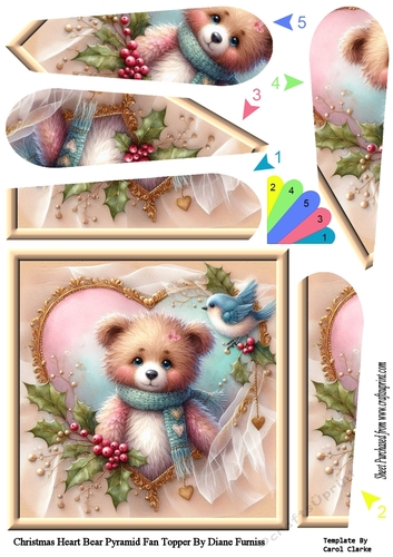 Christmas Heart Bear Pyramid Fan Topper