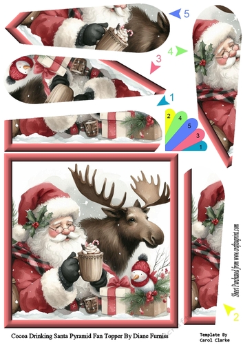 Cocoa Drinking Santa Pyramid Fan Topper