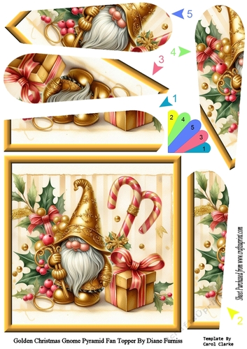 Golden Christmas Gnome Pyramid Fan Topper