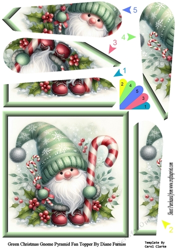 Green Christmas Gnome Pyramid Fan Topper