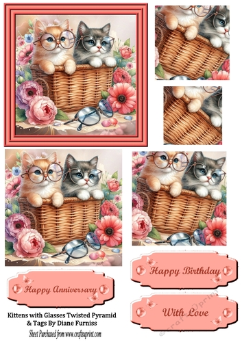 Kitten with Glasses Twisted Pyramid & Tag