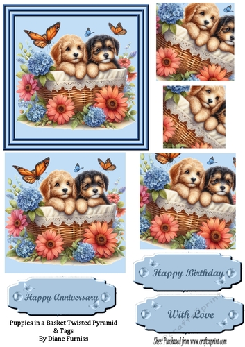 Puppies in a Basket Twisted Pyramid & Tag