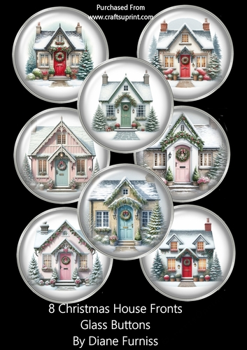 8 Christmas House Glass Buttons