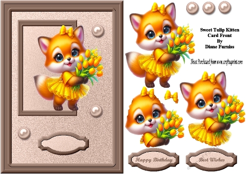 Sweet Tulip Kitten Card Front