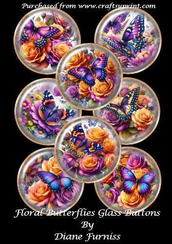 Floral Butterflies Glass Buttons