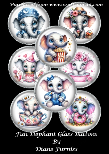Fun Elephants Glass Buttons