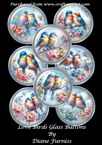 Love Birds Glass Buttons