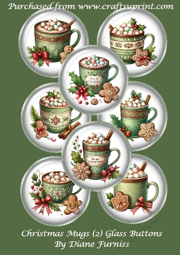 Glass Buttons Christmas Mugs. (2)