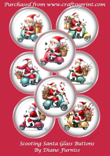 Scooting Santa Glass Buttons