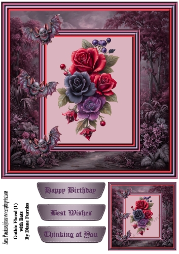 Gothic Floral (1) with Bats Card Front