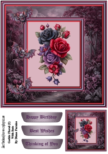 Gothic Floral (2) with Bats Card Front