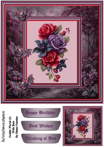 Gothic Floral (3) with Bats Card Front