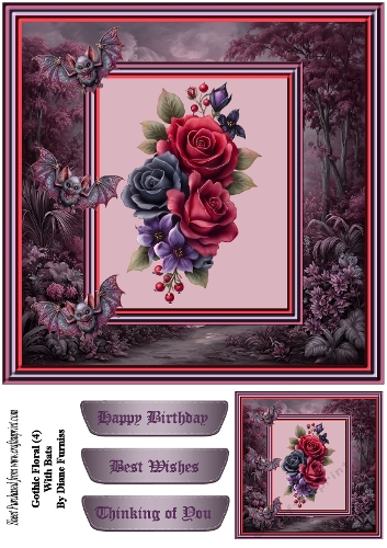 Gothic Floral (4) with Bats Card Front