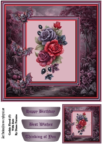 Gothic Floral (5) with Bats Card Front