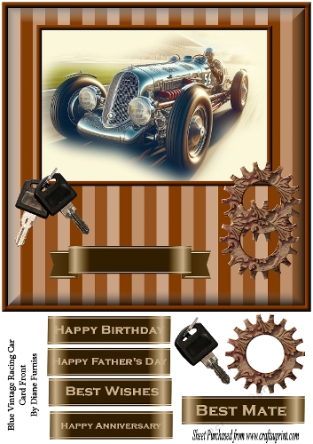 Blue Vintage Racing car Card Front